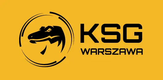 Logo KSG Warszawa na żółtym tle